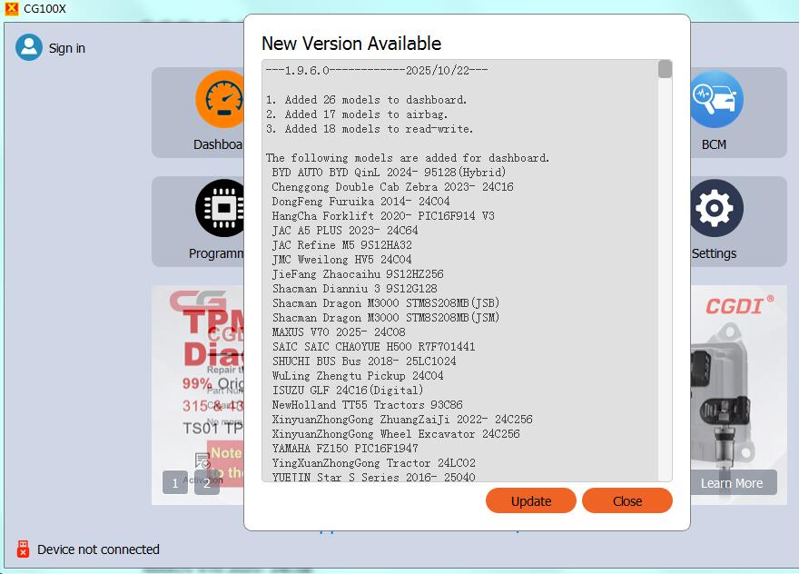 CG100X V1.9.6.0 Update CGDI CG100X V1.9.6.0 Update-2