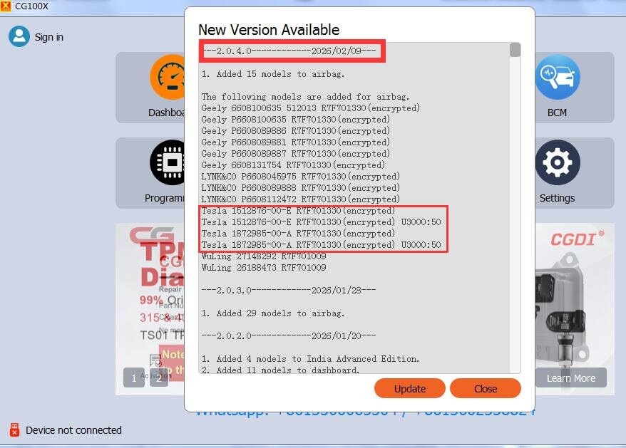 CG100X repair Tesla R7F701330 (encrypted) airbag